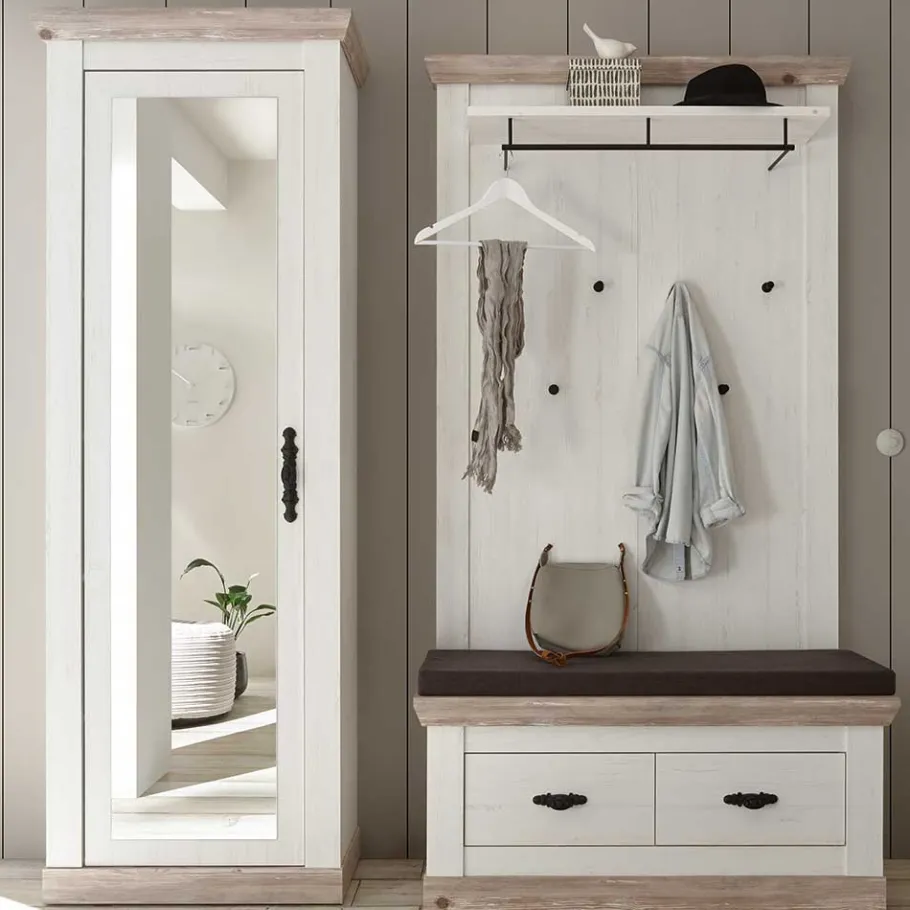 Outlet Wohnen Schrank mit Spiegeltür & Garderobe - Nedita (dreiteilig)