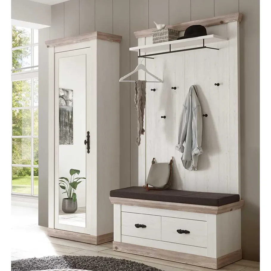Outlet Wohnen Schrank mit Spiegeltür & Garderobe - Nedita (dreiteilig)