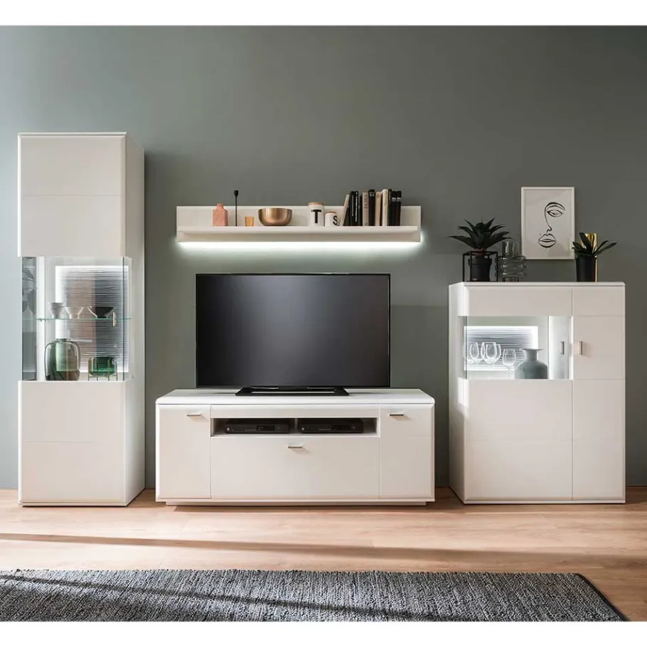 Wohnen Schrankwand Wohnzimmer in Weiß - Hazime (vierteilig)