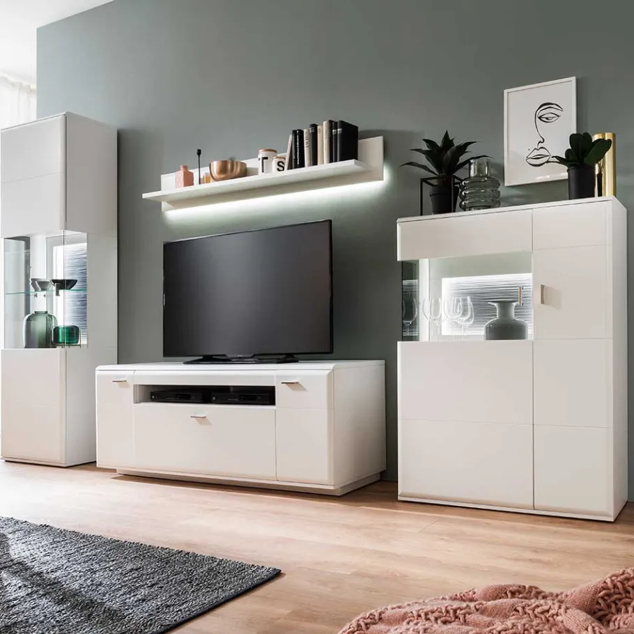 Wohnen Schrankwand Wohnzimmer in Weiß - Hazime (vierteilig)