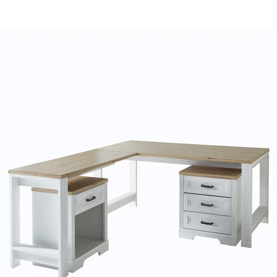 Clearance Wohnen Schreibtisch & Rollcontainer Set - Mehady (dreiteilig)