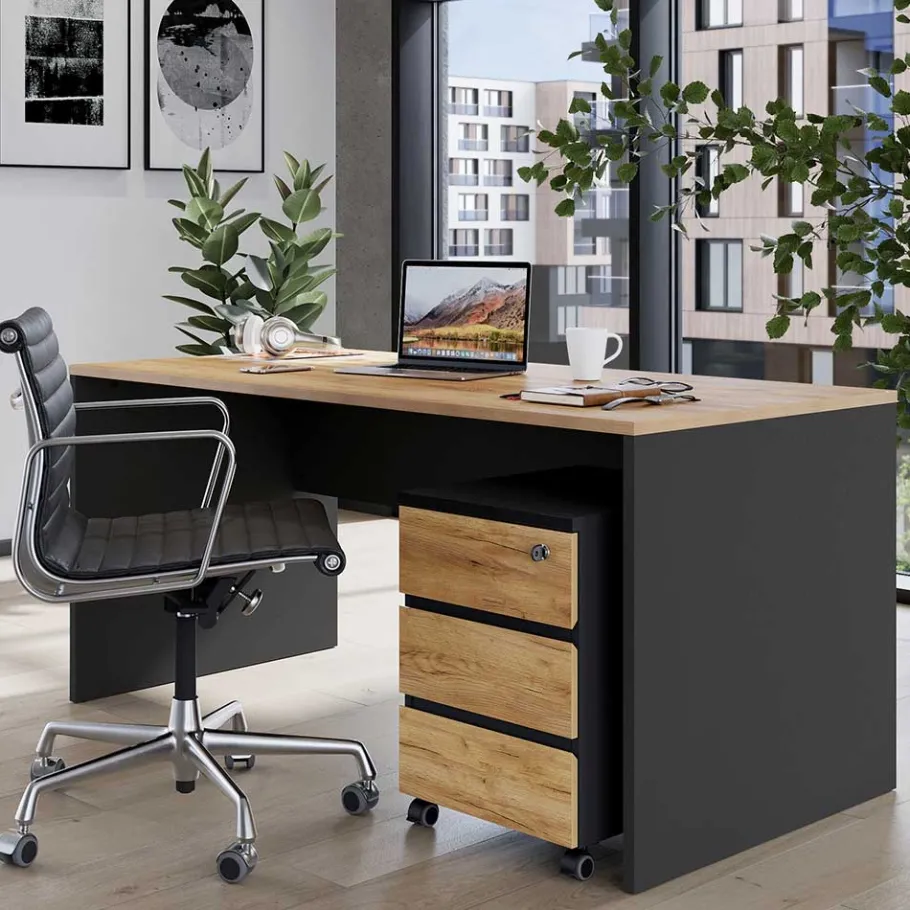 Wohnen Schreibtisch & Rollcontainer 158x79 cm - Contrage (zweiteilig)