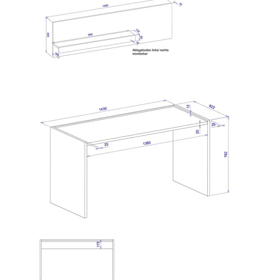 Wohnen Schreibtisch & Wandboard modern - Nonessia (zweiteilig)