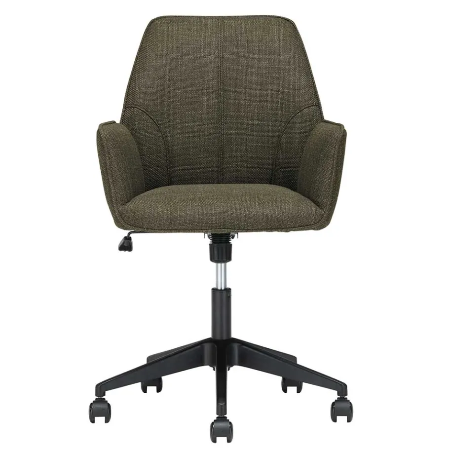 Clearance Wohnen Schreibtisch Drehstuhl aus Strukturstoff Oliv Grün - Alexandro