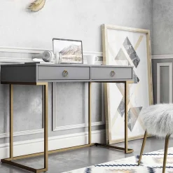 Outlet Wohnen Schreibtisch in Grau und Messing - Woman