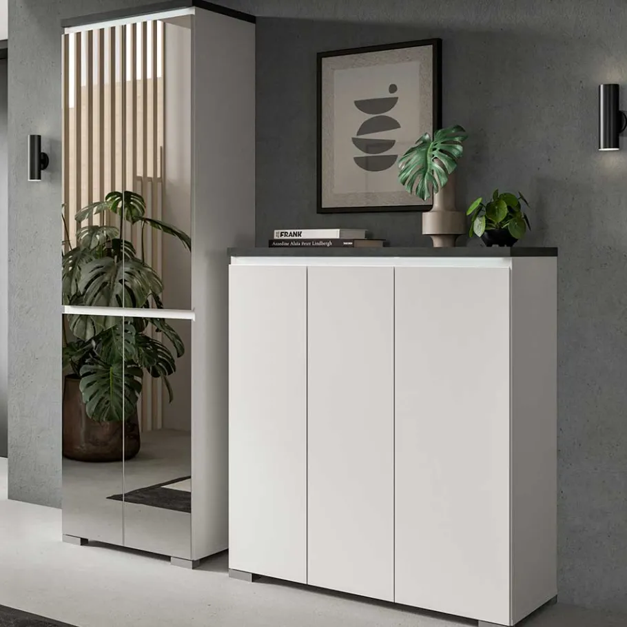 Outlet Wohnen Schuhschrank mit vier Spiegeltüren - Suad