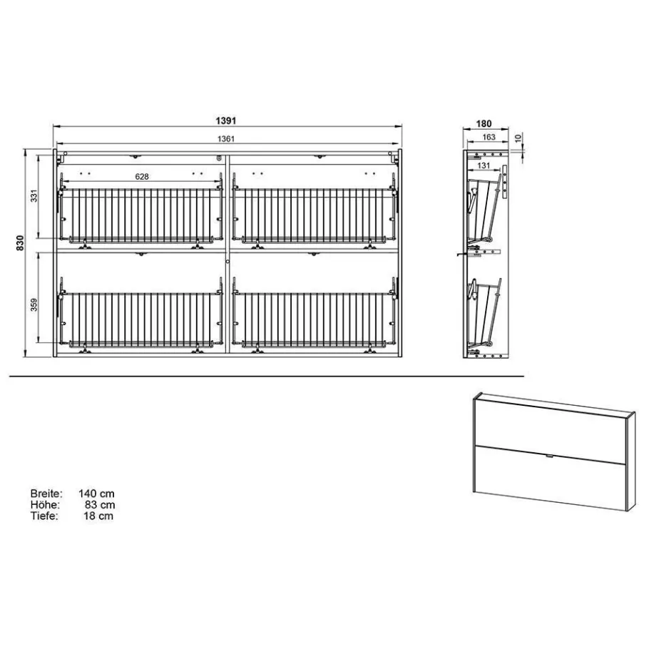 Online Wohnen Schuhschrank und Spiegel Set - Point (zweiteilig)
