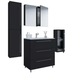 New Wohnen Schwarze Badezimmermöbel mit Weiß - Gloriella (dreiteilig)