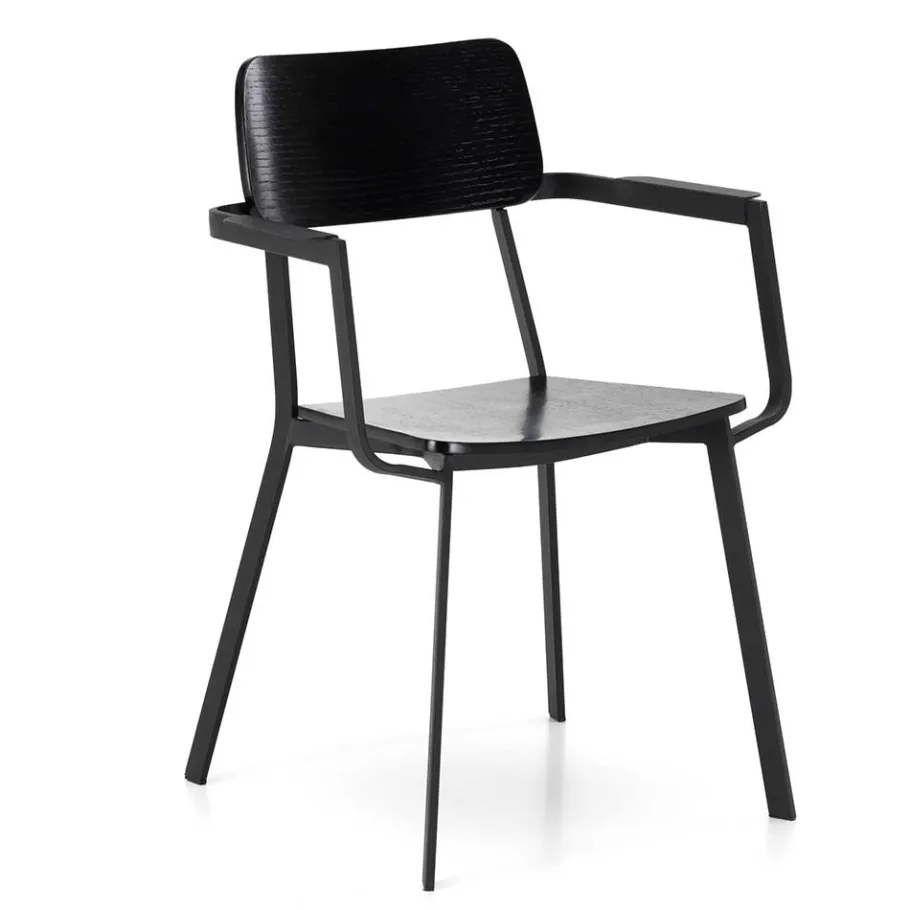 Clearance Wohnen Schwarze Designstühle mit Armlehnen - Lejadro (4er Set)