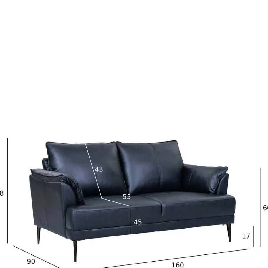 Best Wohnen Schwarze Wohnzimmercouch aus Leder in Vintage Optik - Lagon