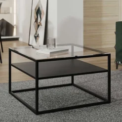 Wohnen Schwarzer Metalltisch mit Glasplatte - Heveas