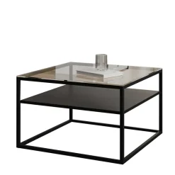 Wohnen Schwarzer Metalltisch mit Glasplatte - Heveas