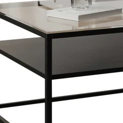 Wohnen Schwarzer Metalltisch mit Glasplatte - Heveas