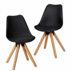 Hot Wohnen Schwarzer Schalenstuhl Montes im Retro Design (2er Set)