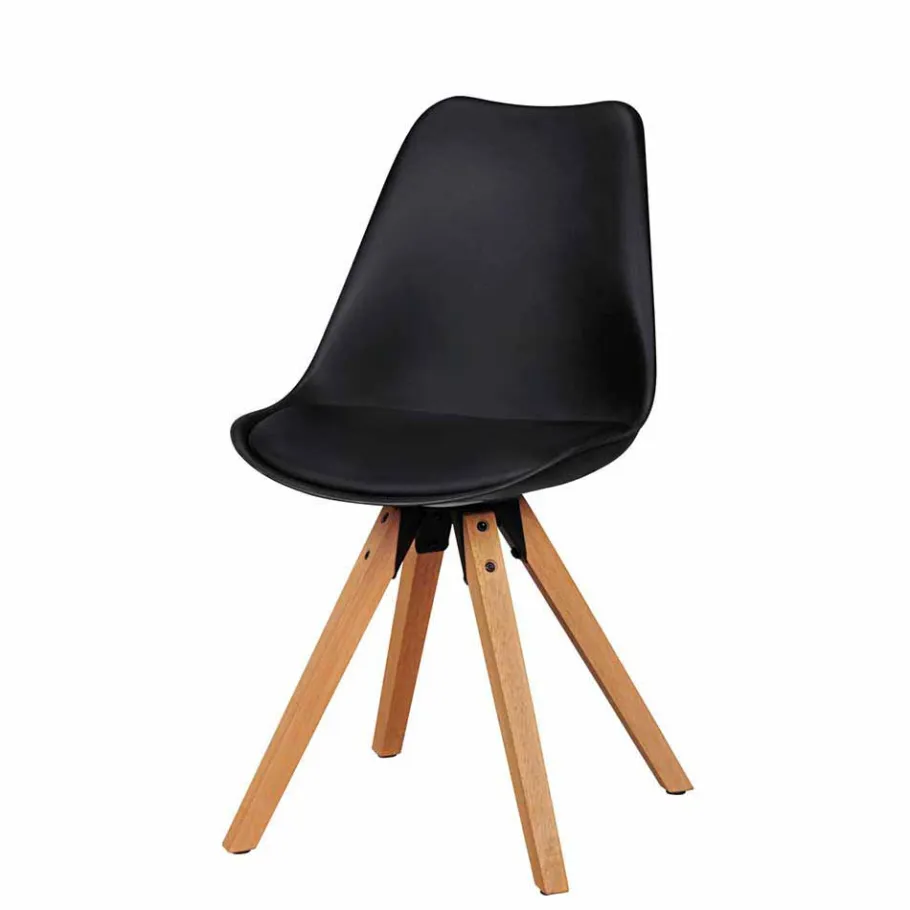 Hot Wohnen Schwarzer Schalenstuhl Montes im Retro Design (2er Set)