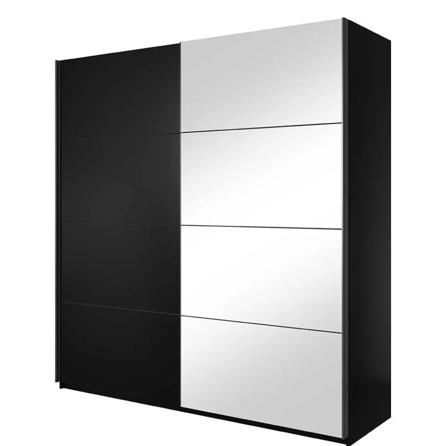 Best Wohnen Schwarzer Schwebetürenschrank mit Spiegel - Excellenta