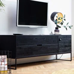 Hot Wohnen Schwarzer TV Unterschrank mit zwei Schubladen - Almery