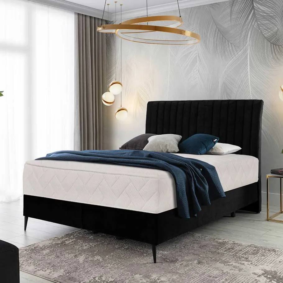Discount Wohnen Schwarzes Boxspringbett mit Stoffbezug - Mexa