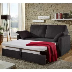 Clearance Wohnen Schwarzes 2er Sofa mit Schlaffunktion - Laromain