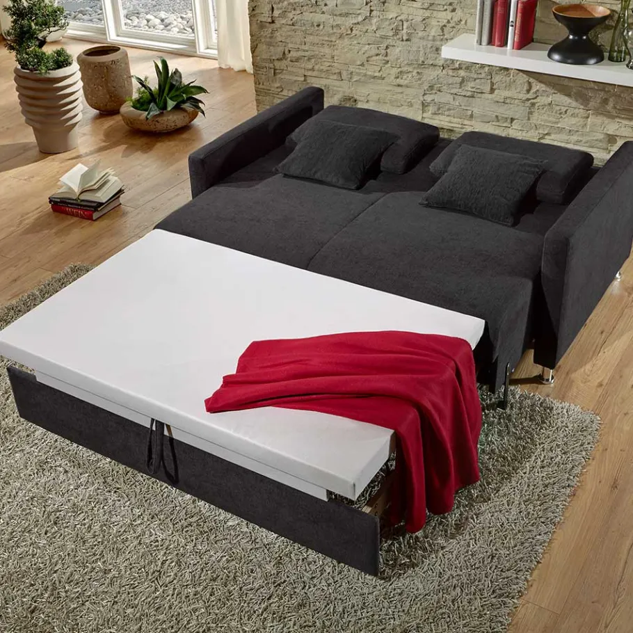 Clearance Wohnen Schwarzes 2er Sofa mit Schlaffunktion - Laromain