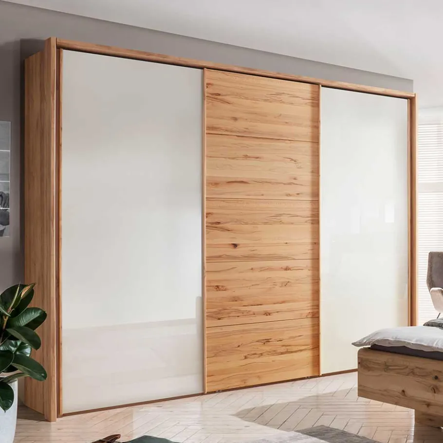 Hot Wohnen Schwebetürenschrank in Kernbuche & Beige - Krofun