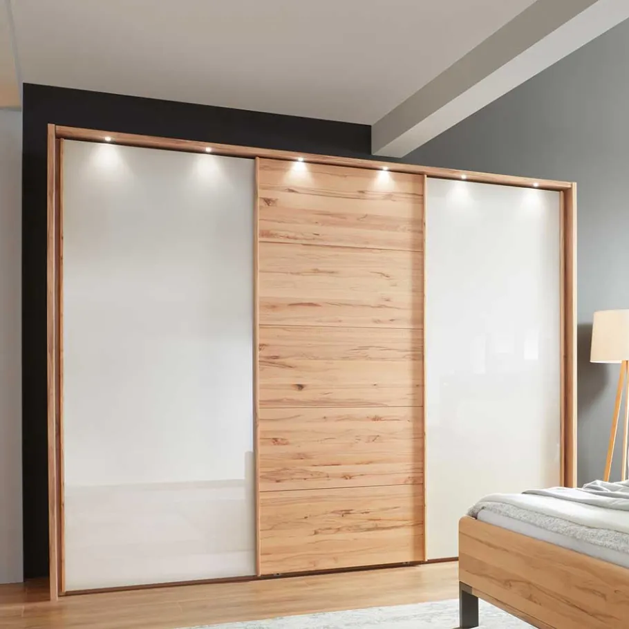 Hot Wohnen Schwebetürenschrank in Kernbuche & Beige - Krofun