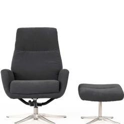 Discount Wohnen Sessel & Fußhocker Set in Grau Samt - Gowri (zweiteilig)