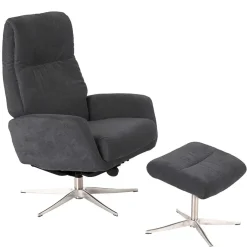 Discount Wohnen Sessel & Fußhocker Set in Grau Samt - Gowri (zweiteilig)