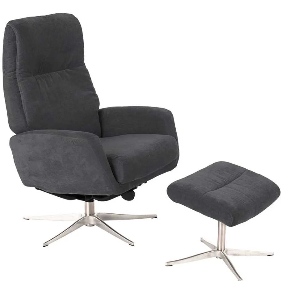 Discount Wohnen Sessel & Fußhocker Set in Grau Samt - Gowri (zweiteilig)