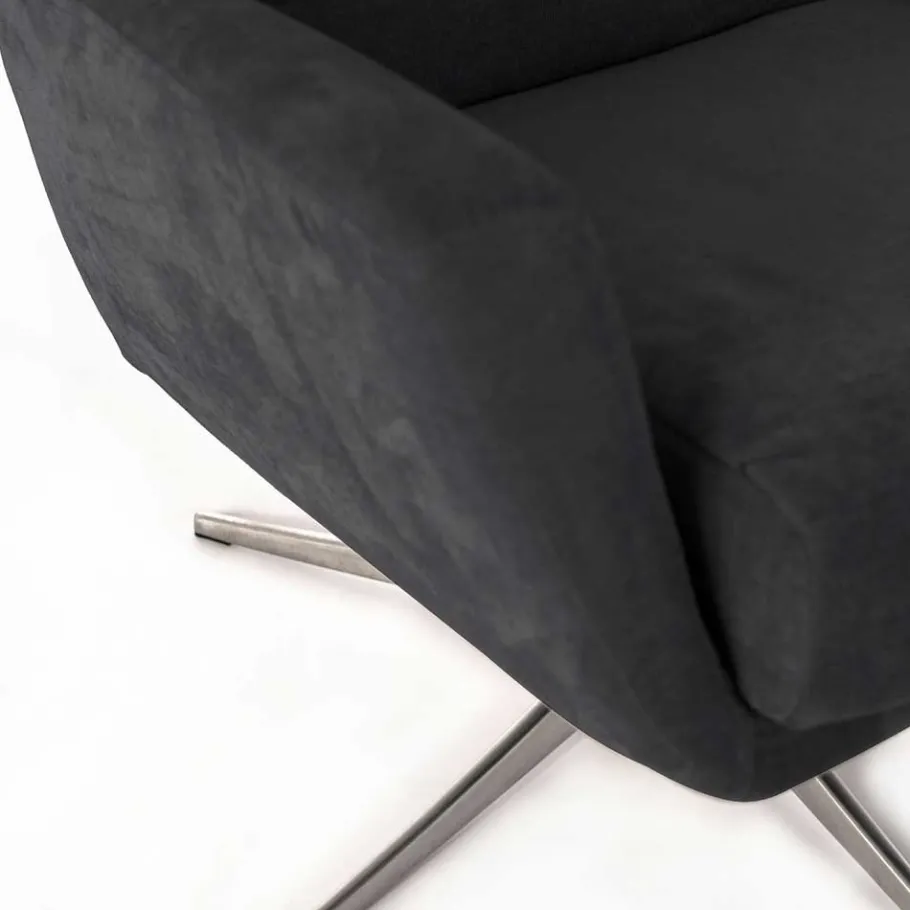 Discount Wohnen Sessel & Fußhocker Set in Grau Samt - Gowri (zweiteilig)
