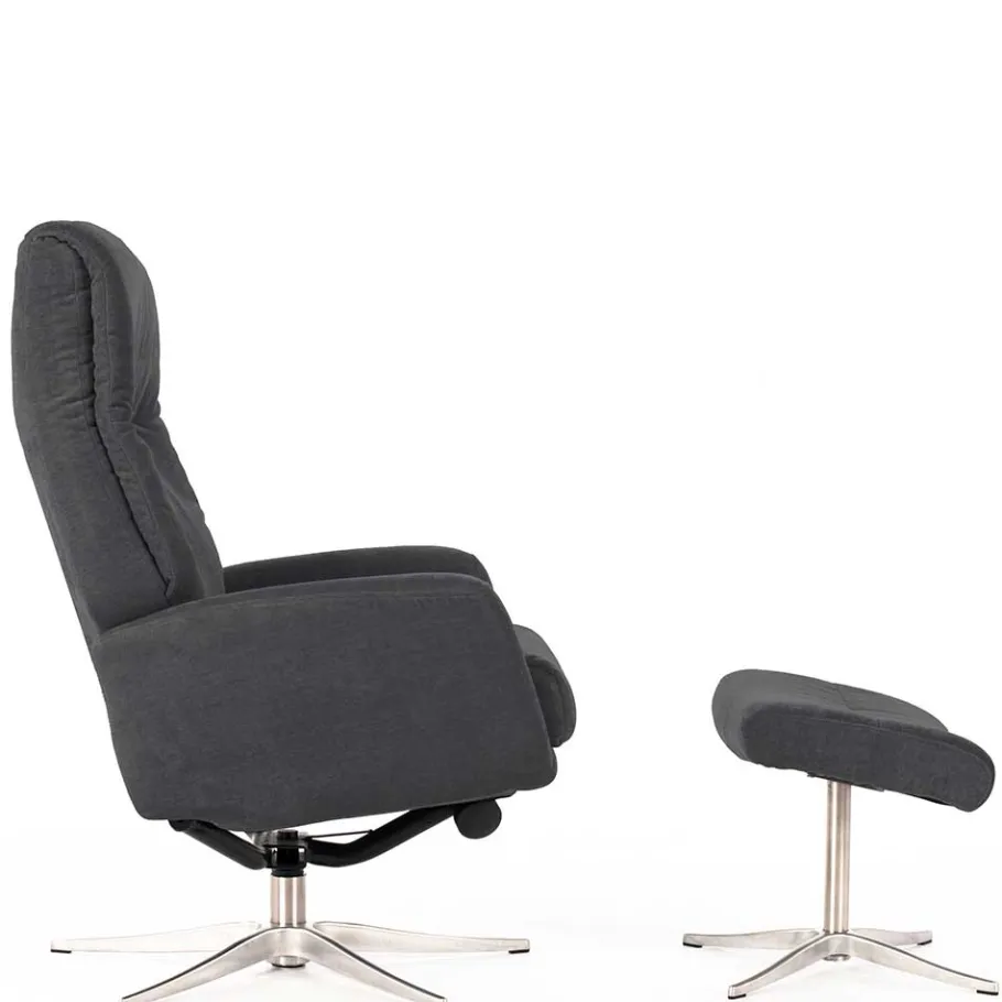 Discount Wohnen Sessel & Fußhocker Set in Grau Samt - Gowri (zweiteilig)