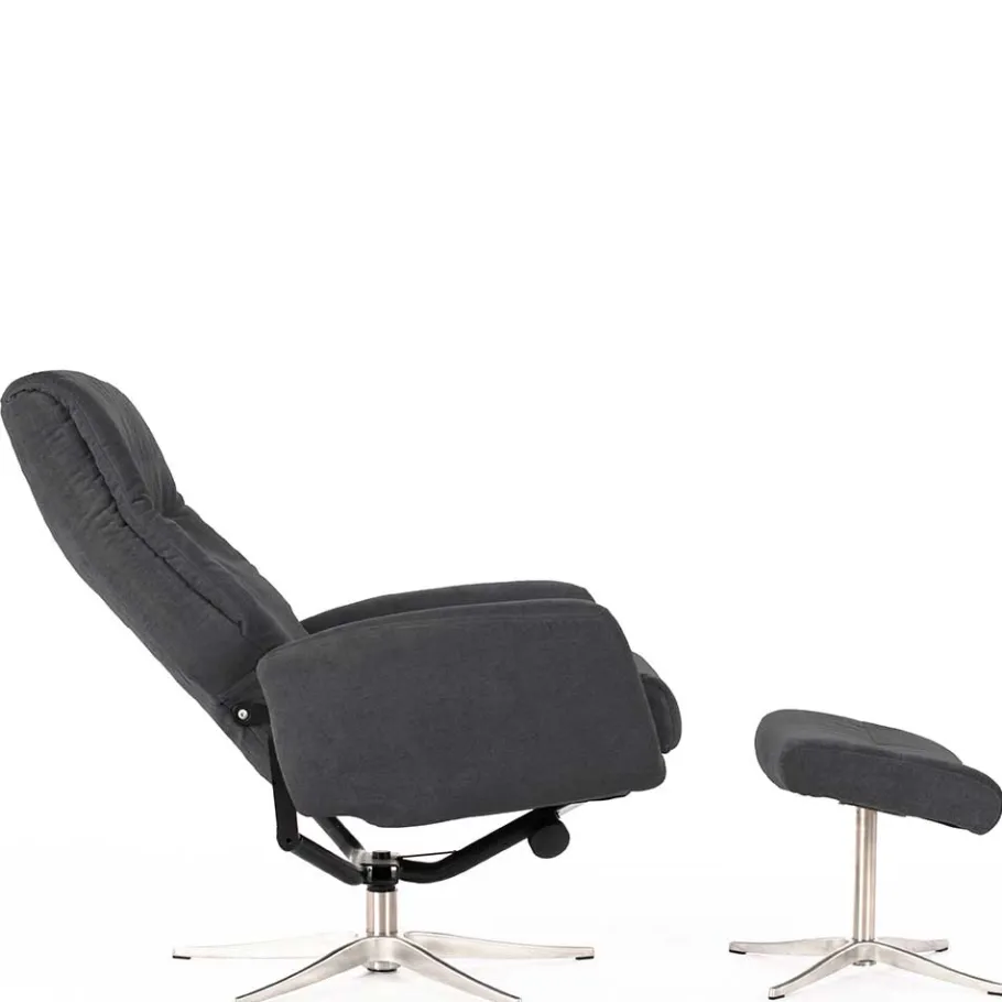 Discount Wohnen Sessel & Fußhocker Set in Grau Samt - Gowri (zweiteilig)