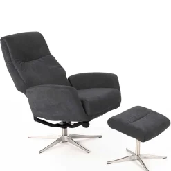 Discount Wohnen Sessel & Fußhocker Set in Grau Samt - Gowri (zweiteilig)