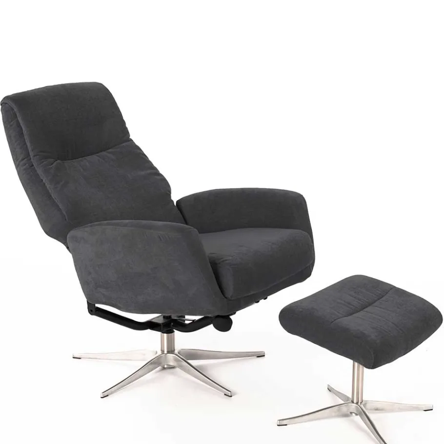 Discount Wohnen Sessel & Fußhocker Set in Grau Samt - Gowri (zweiteilig)
