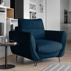 Discount Wohnen Sessel aus Webstoff in Dunkelblau - Berenice