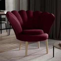Outlet Wohnen Sessel im Muscheldesign in Bordeaux Rot - Catuella