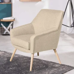 Discount Wohnen Sessel in Beige und Buche Natur - Vareika