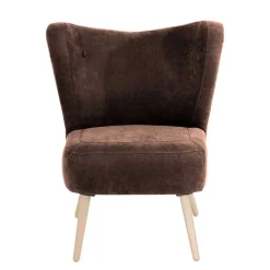 Hot Wohnen Sessel in Braun Velours und Buche - Cremana