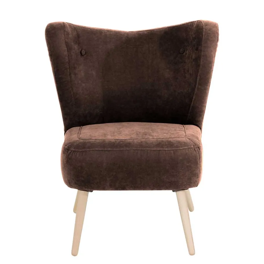 Hot Wohnen Sessel in Braun Velours und Buche - Cremana