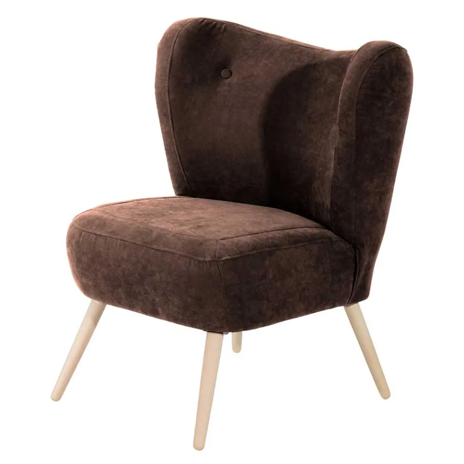 Hot Wohnen Sessel in Braun Velours und Buche - Cremana