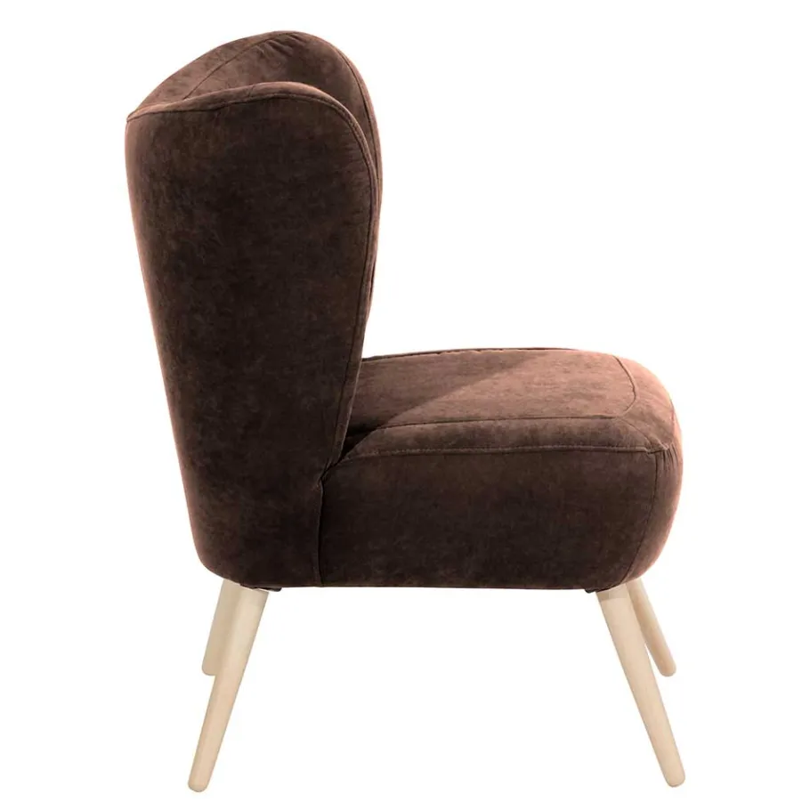 Hot Wohnen Sessel in Braun Velours und Buche - Cremana