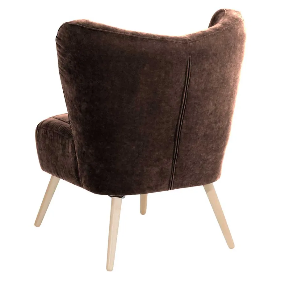 Hot Wohnen Sessel in Braun Velours und Buche - Cremana