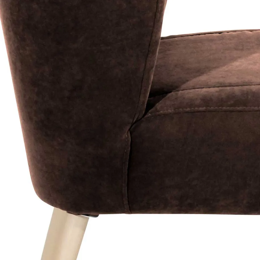 Hot Wohnen Sessel in Braun Velours und Buche - Cremana