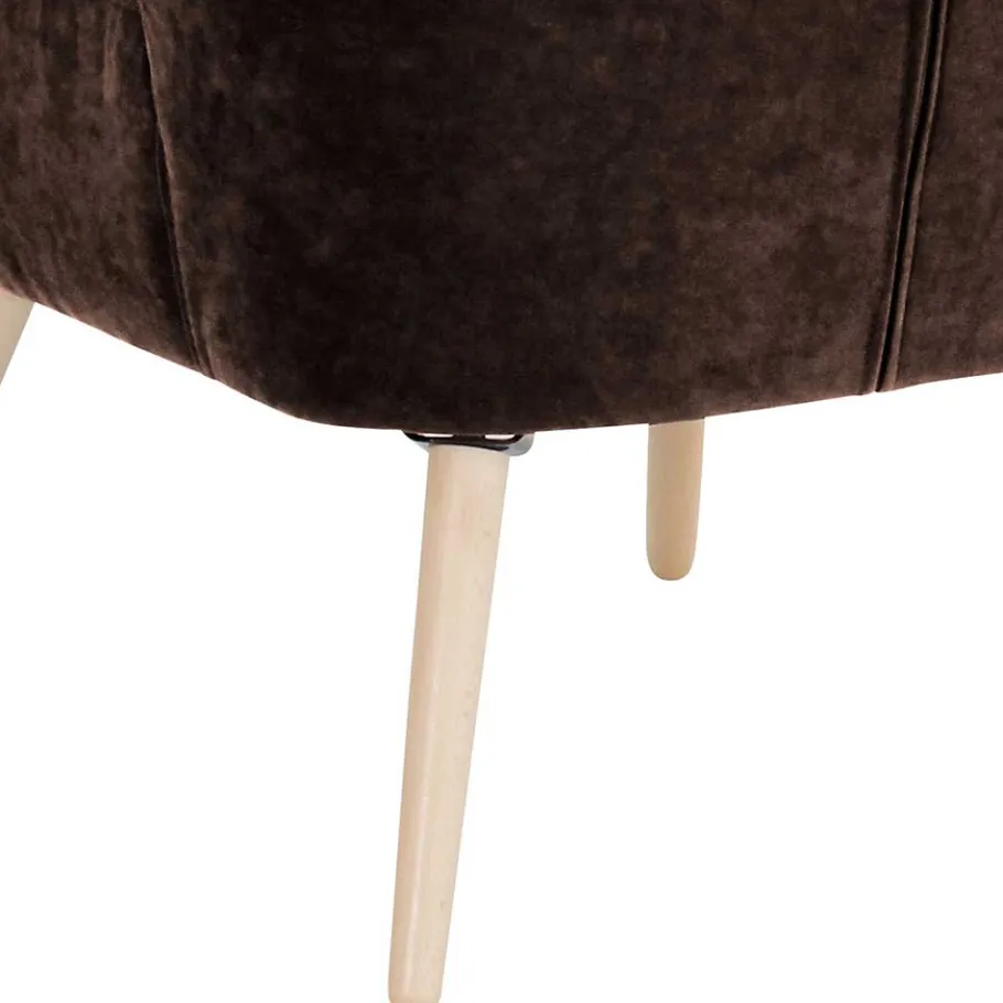Hot Wohnen Sessel in Braun Velours und Buche - Cremana