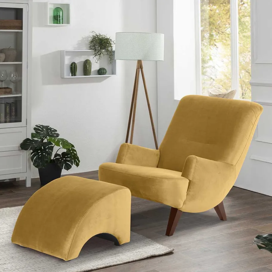 Discount Wohnen Sessel in Gelb und Nussbaum Braun - Nikaragva