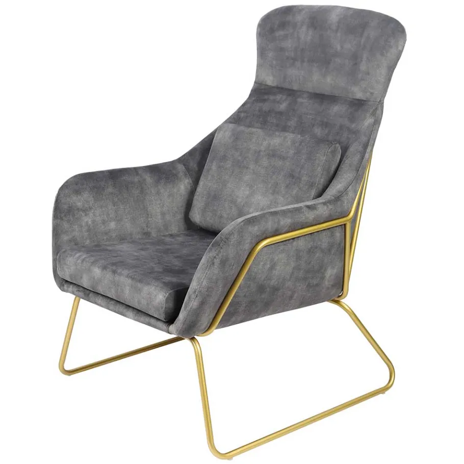 Best Wohnen Sessel in Grau Samtvelours & Messing Metall - Henrics