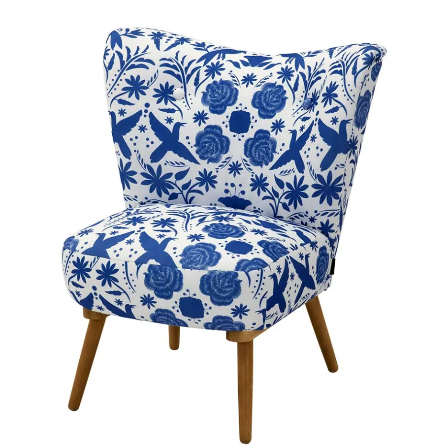 Wohnen Sessel in Weiß Blau mit Blumen und Vögeln - Intiatos