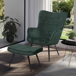 Sale Wohnen Sessel mit Fußhocker aus Samt - Andra (zweiteilig)