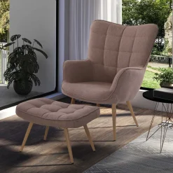 Outlet Wohnen Sessel mit Fußhocker in Beige - Trees (zweiteilig)