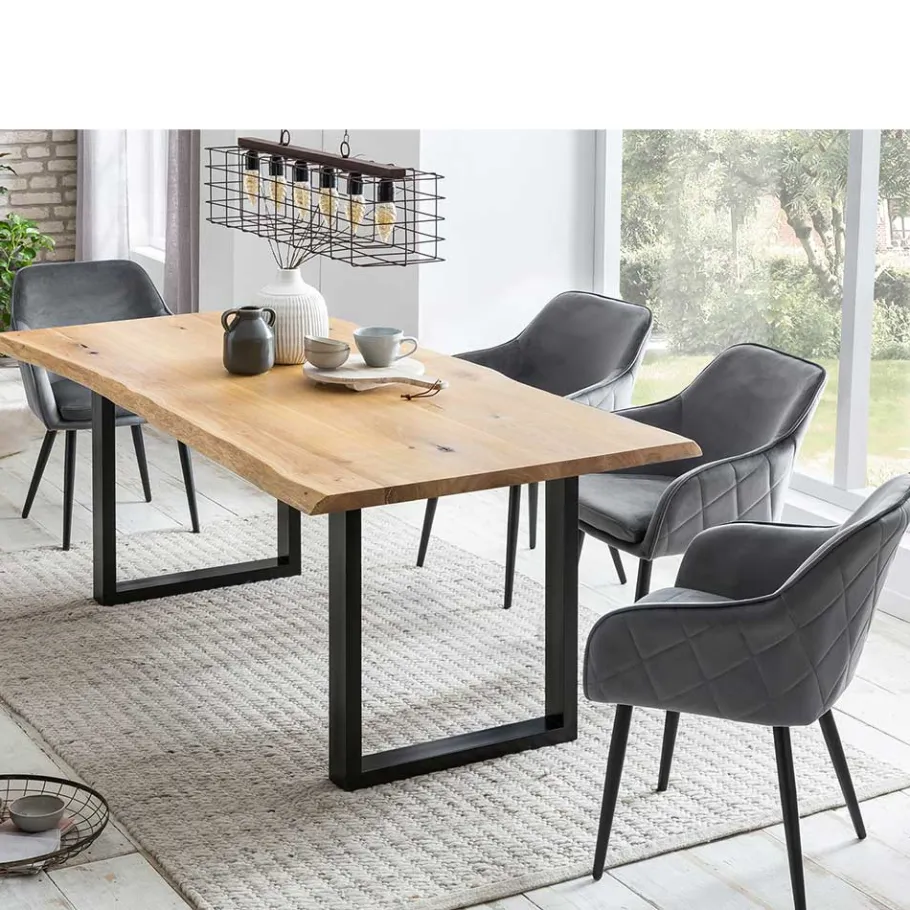 Outlet Wohnen Set Baumkantentisch & Samtstühle - Sylverta (fünfteilig)